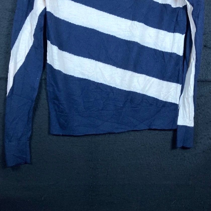 Loft VINTAGE LOFT Ann Taylor WOmenS Sweater Navy Blue White 100% Merino Wool XS Crew Neck Long Sleeve Knit Pullover Lightweight Casual Workwear Preppy Size XS / US 0-2 / IT 36-38 - 3 Thumbnail