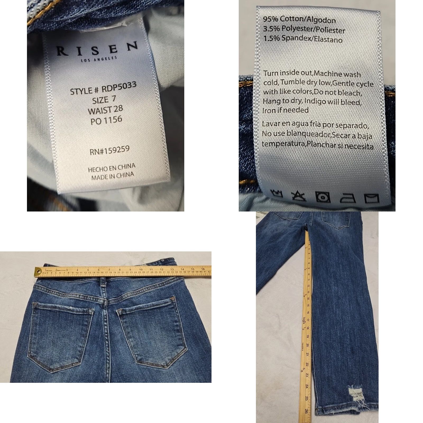 Vintage RISEN Jeans Distressed Mid-Rise Raw Hem Skinny Y2K Women’s Size 7/28 Denim Blue Distressed Regular Rise 28W 26L Jeans Women Size 28" / US 6 / IT 42 - 8 Thumbnail