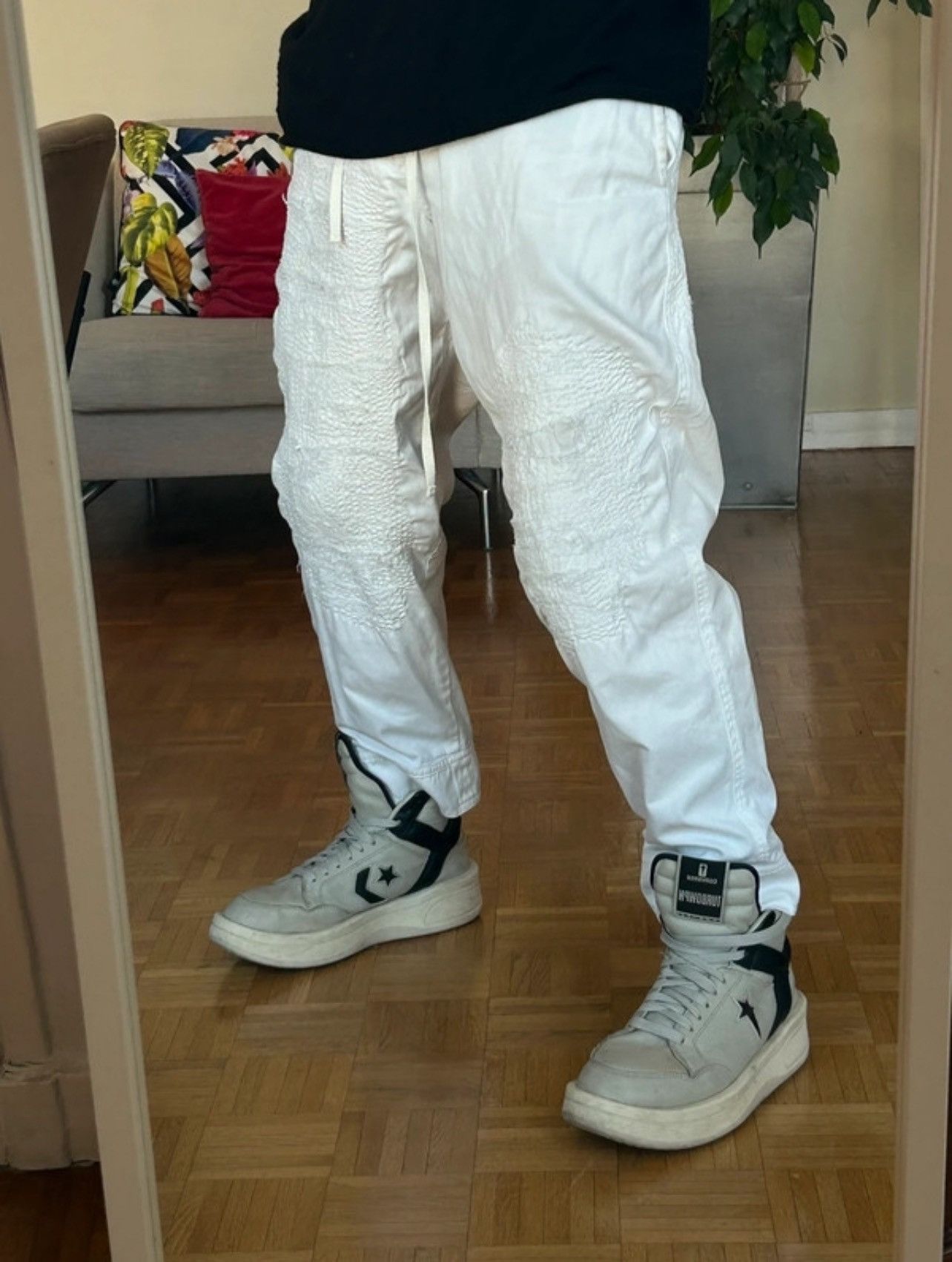 Y’s by Yohji Yamamoto White Textured Cotton Pants