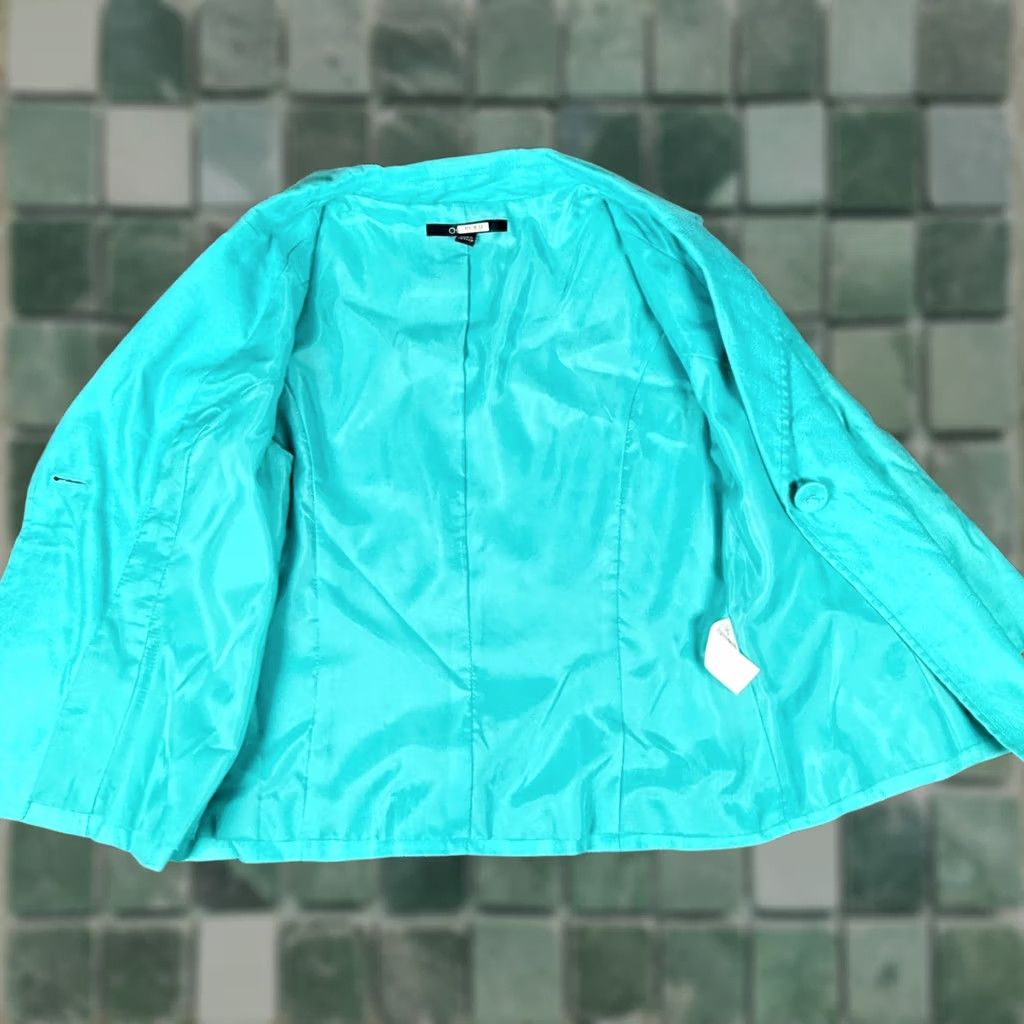 Chaps VINTAGE CHAPS Blazer 2P Teal Linen Blend Single Button 3/4 Sleeve Women Business Casual Size XS / US 0-2 / IT 36-38 - 1 Thumbnail