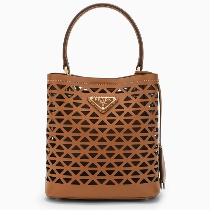 Prada Prada Small Caramel-Coloured Saffiano Perforated Panier Bag | Grailed