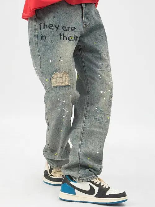 VIBE Retro graffiti splashed street hip hop jeans Size US 30 / EU 46 - 4 Thumbnail