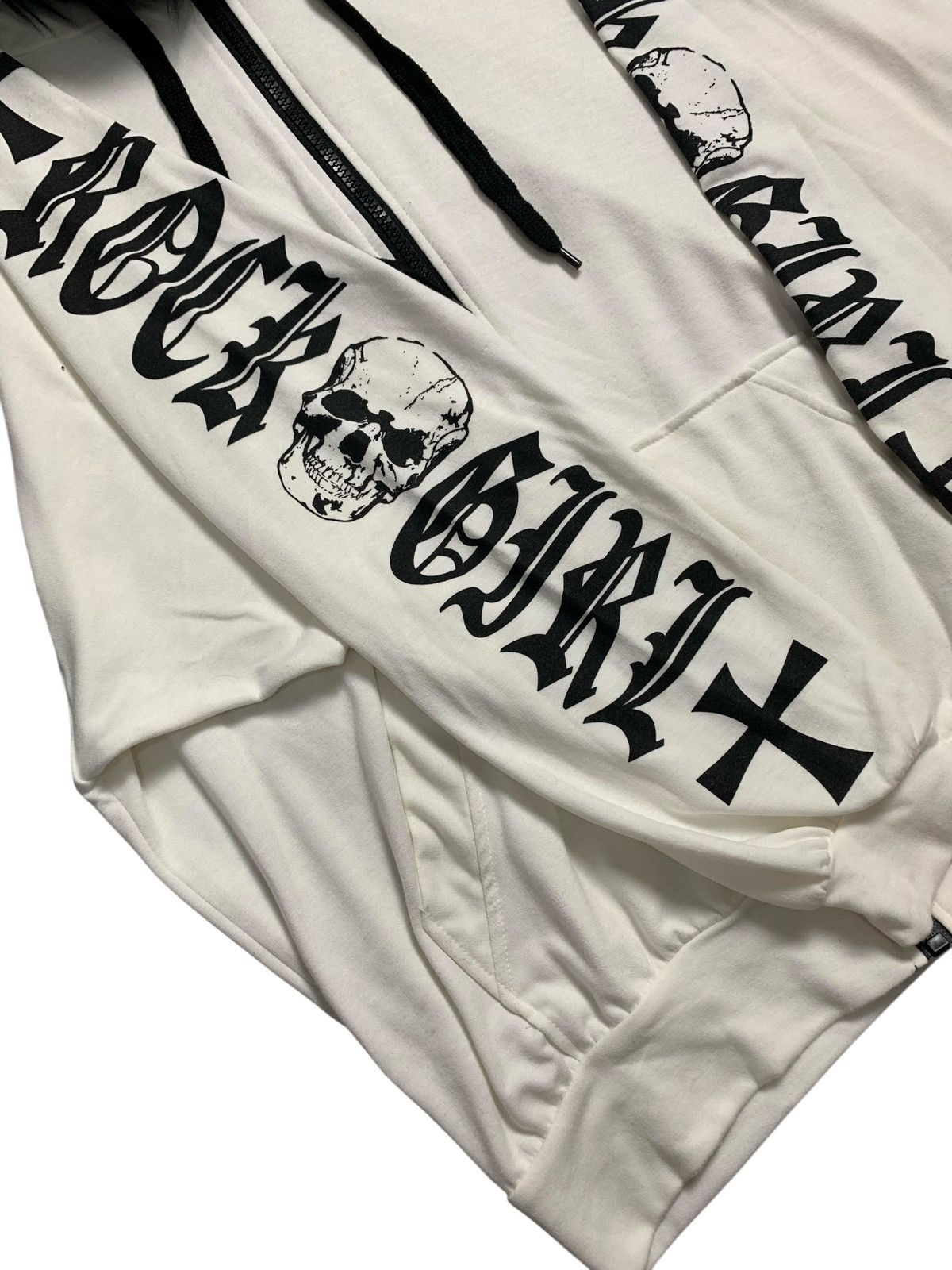 20471120 JAPANESE ROCK GIRL CROSS SKULL POEM FUR ZIP HOODIE BOXY SIZE Size US XL / EU 56 / 4 - 4 Thumbnail