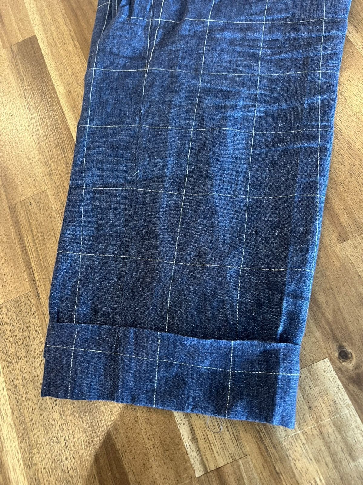 Eleventy Eleventy Blue Window Pane Linen Pants 32W Drawstring Pleated Size US 32 / EU 48 - 4 Thumbnail