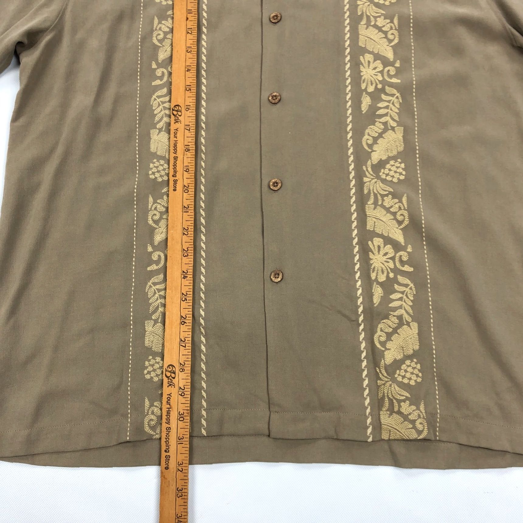 Tommy Bahama VINTAGE Tommy Bahama Silk Shirt XL Camp Loop Collar Vert Panel Brown Size US XL / EU 56 / 4 - 4 Thumbnail