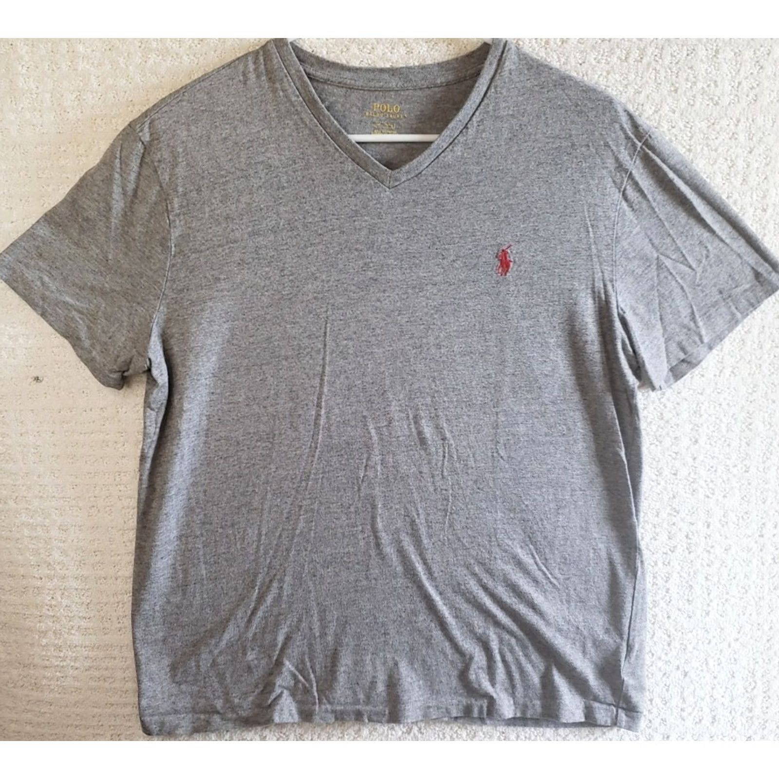 Polo Ralph Lauren Polo Ralph Lauren T-Shirt Short Sleeve Mens Medium Gray V Neck Cotton Logo Polo Player & Pony Classic All Seasons Shirt Size US M / EU 48-50 / 2 - 2 Thumbnail