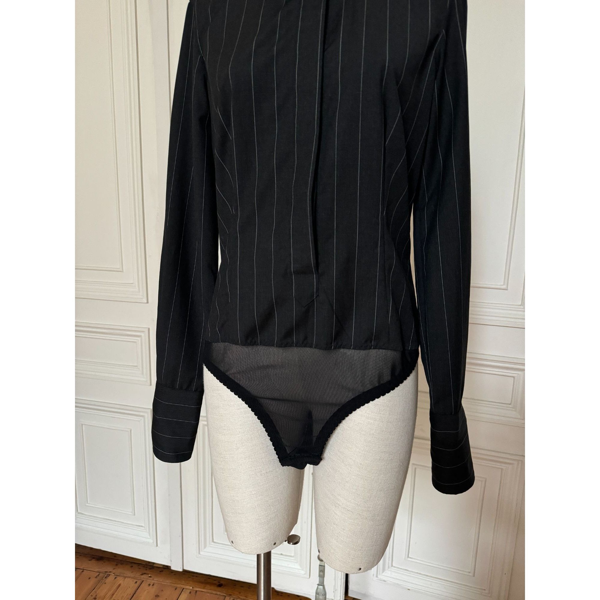 Jean Paul Gaultier Grey & Black Pinstripe Bodysuit Shirt Size S / US 4 / IT 40 - 3 Thumbnail