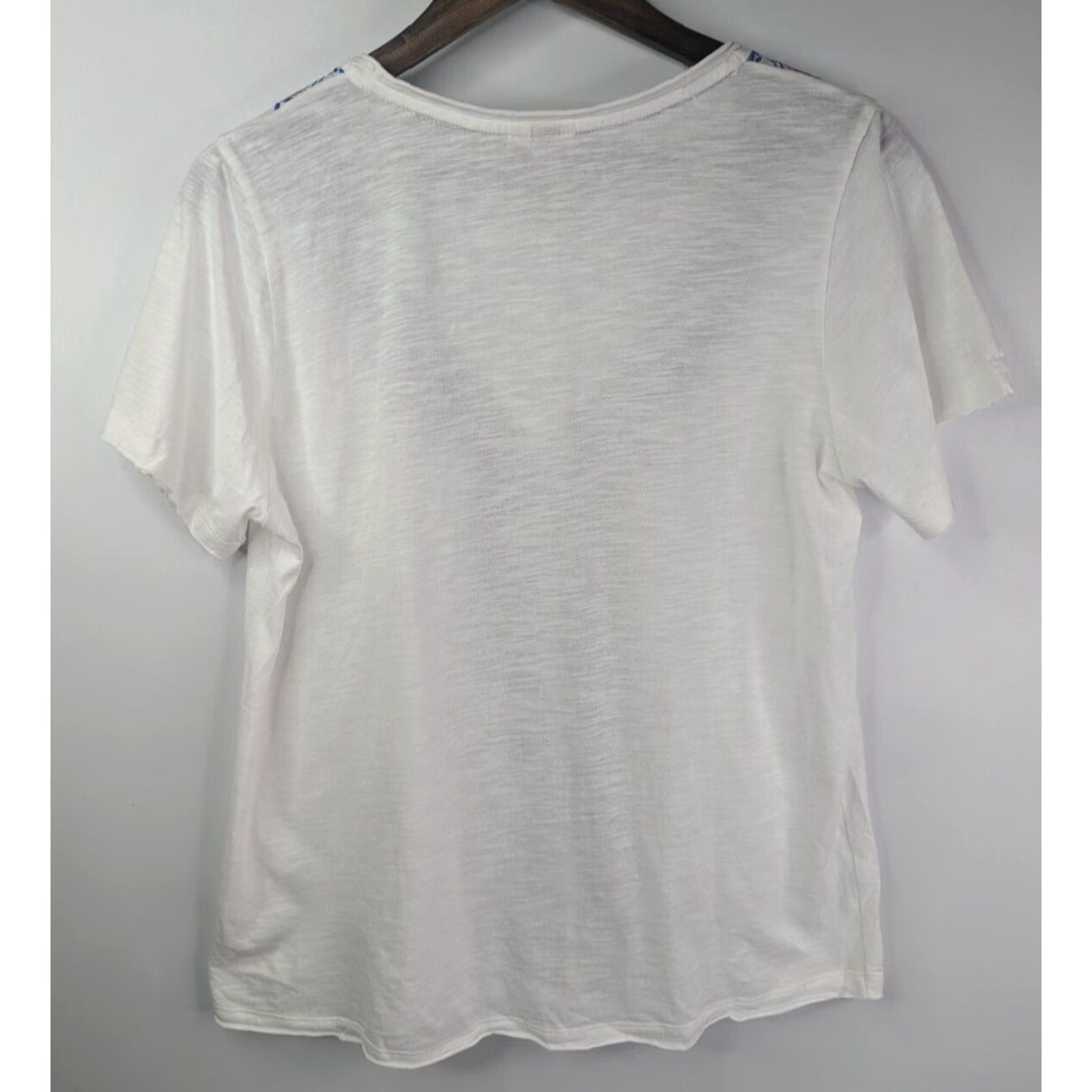 Vintage VINTAGE? No — Use Knox Rose Women’s Large White Embroidered Short Sleeve V Neck Boho Peasant Top Size L / US 10 / IT 46 - 2 Thumbnail