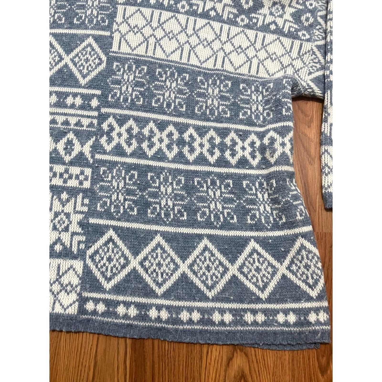 Vintage Rose Sweater Mens Large Blue Nordic Fair Isle Mock Neck Made Usa, Men's — image 6 of 6
