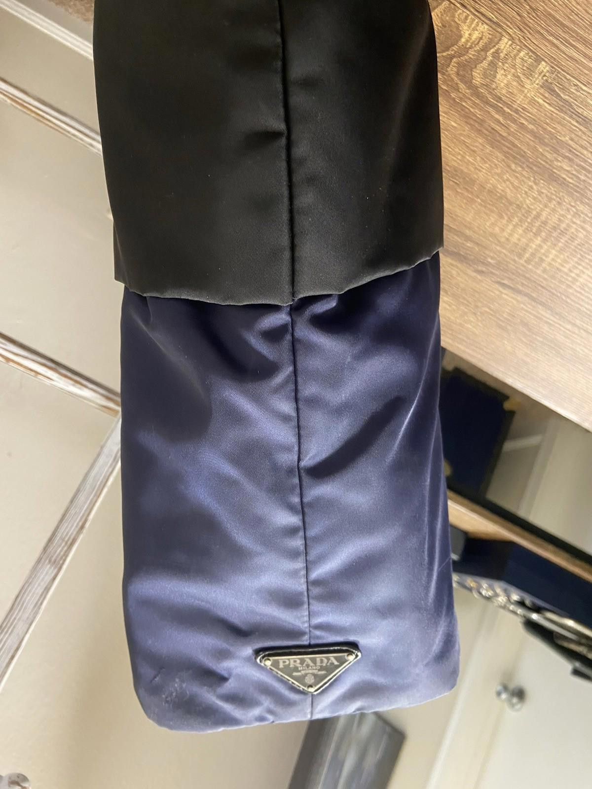 Prada Prada Tessuto Black Blue Nylon Leather Bomber Hand Tote Bag Size ONE SIZE - 11 Thumbnail