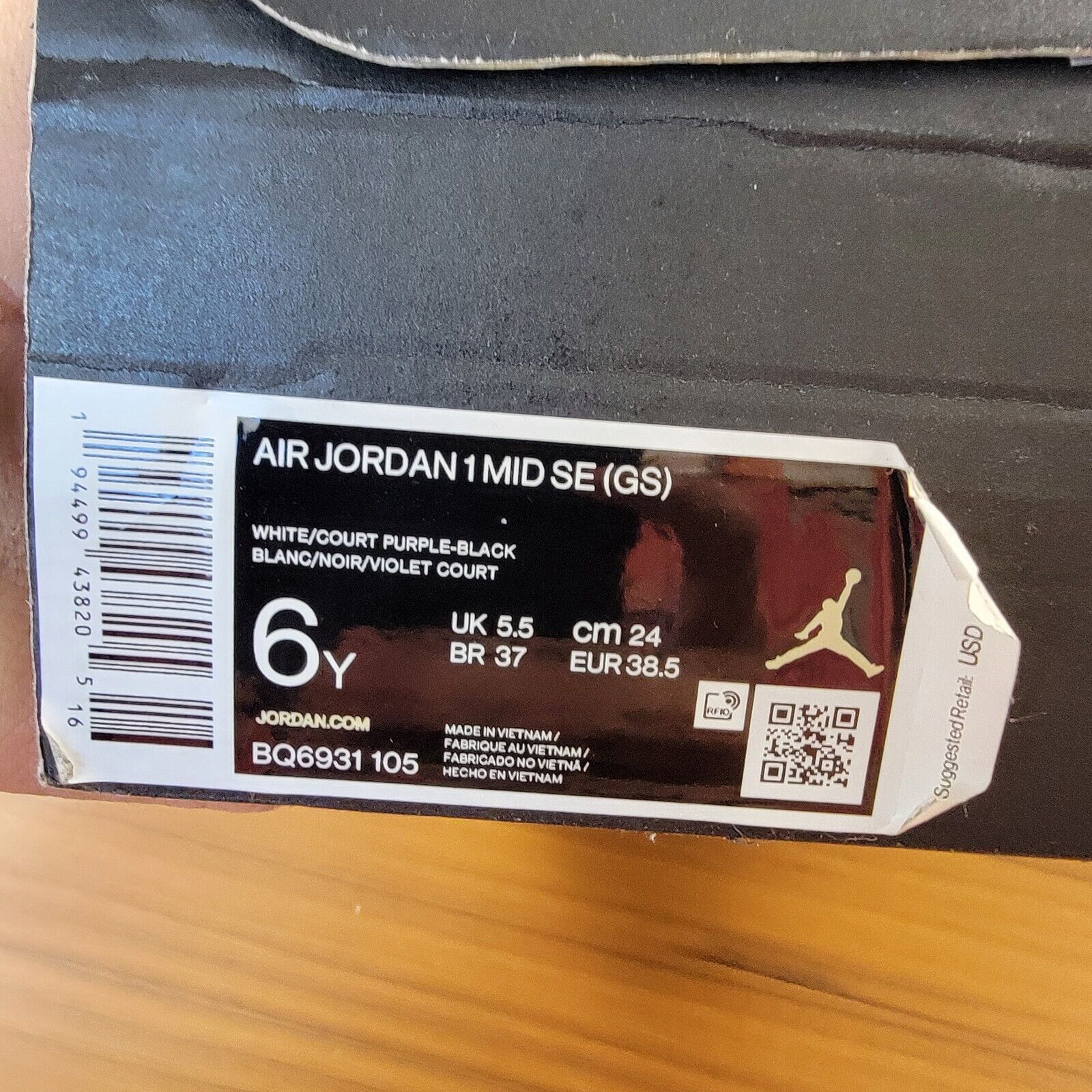 Jordan Brand Air Jordan 1 Mid SE GS 'Varsity Purple' Sz 6Y BQ6931-105 Size US 6 / EU 39 - 12 Thumbnail