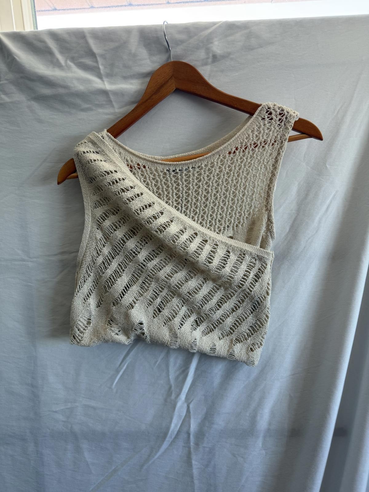 Zara ZARA NWT Asymmetrical Open-Knit Tank Top – Cream SMALL Size S / US 4 / IT 40 - 4 Thumbnail