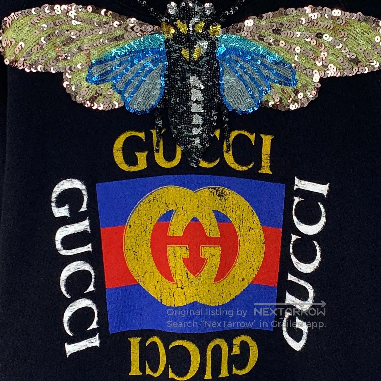 Gucci Guicci Black butterfly sequin heavy embroidery round neck Size US XXS / EU 40 - 4 Thumbnail