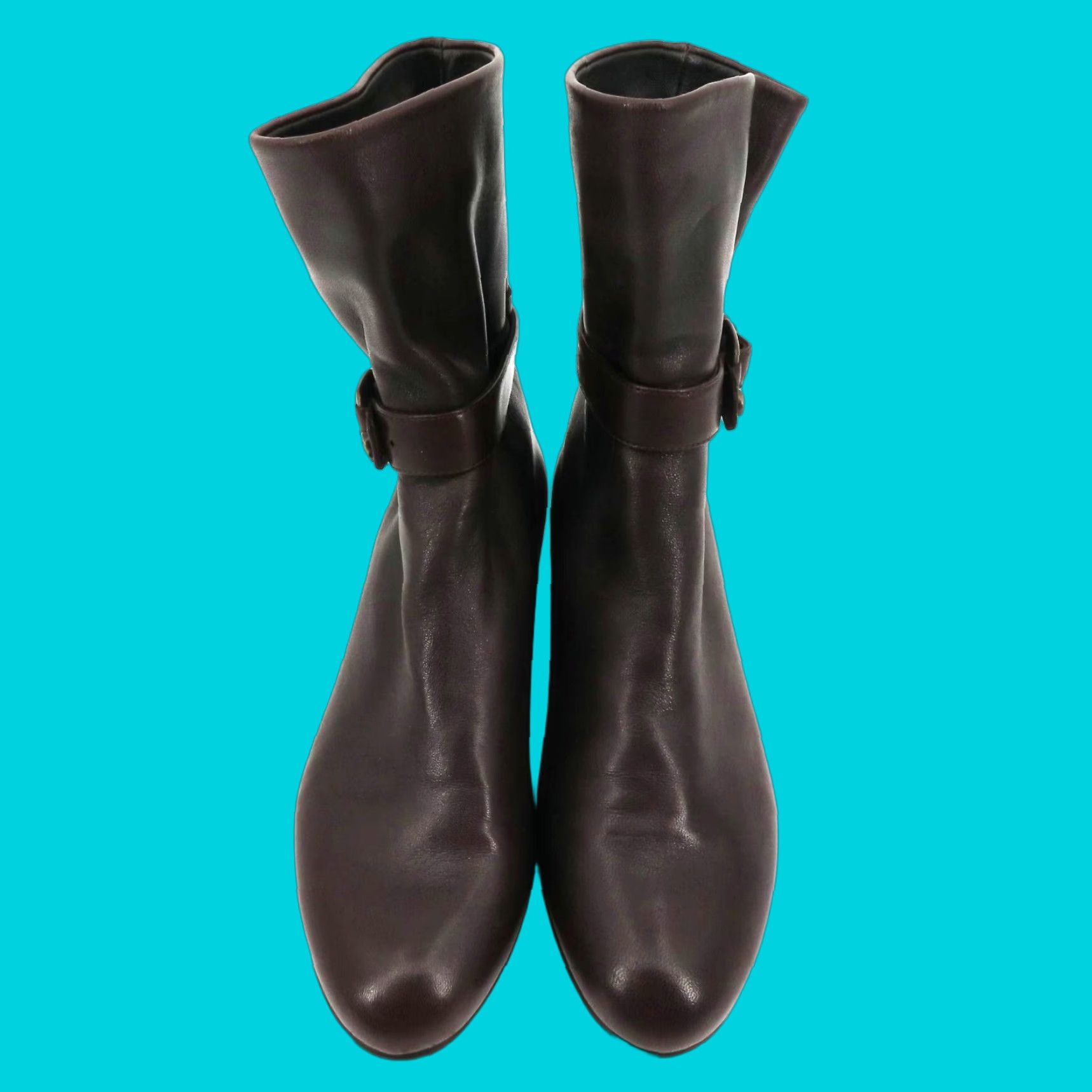 Stuart Weitzman Women Boot Brown Leather Hidden Wedge Ankle 6 M Buckle, 30882, Slip-On, New- With Surface Wear From Storage