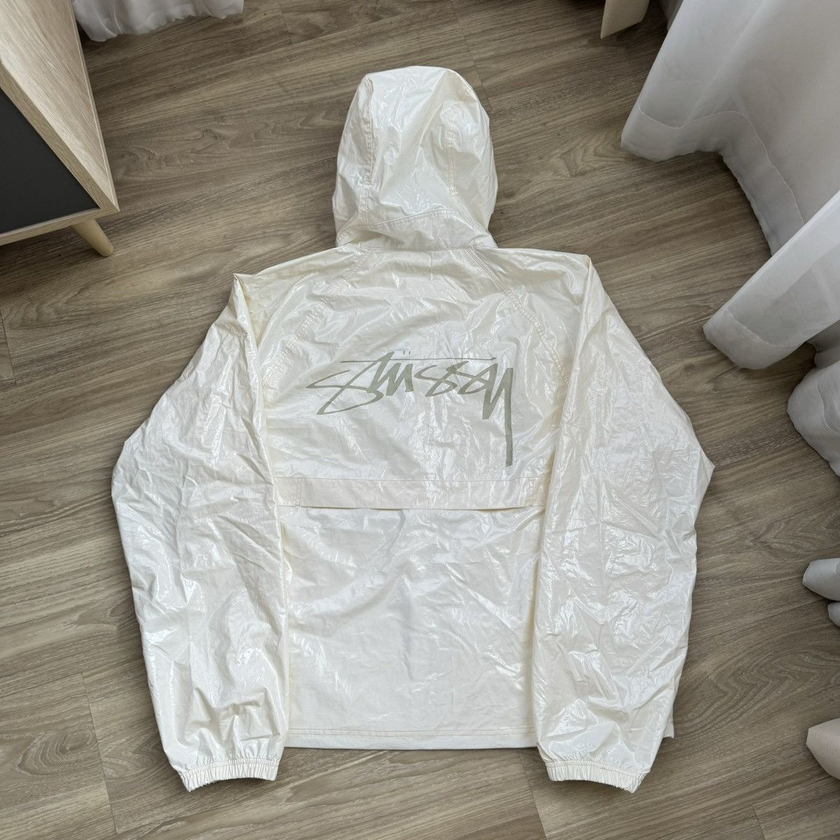 image of Stussy Beach Shell Coated Ripstop Jacket in Bone, Men's (Size 2XL)