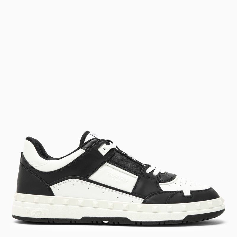 image of Valentino Garavani Low Top Freedots Trainer In Black/white Calfskin Shoes, Men's (Size 12)