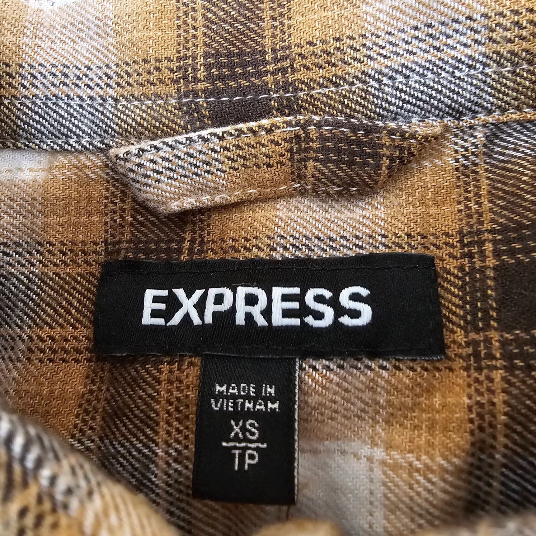 Express Express Shirt Mens XS Brown Plaid Knit Cotton Long Sleeve Button-Up Size US XS / EU 42 / 0 - 3 Thumbnail