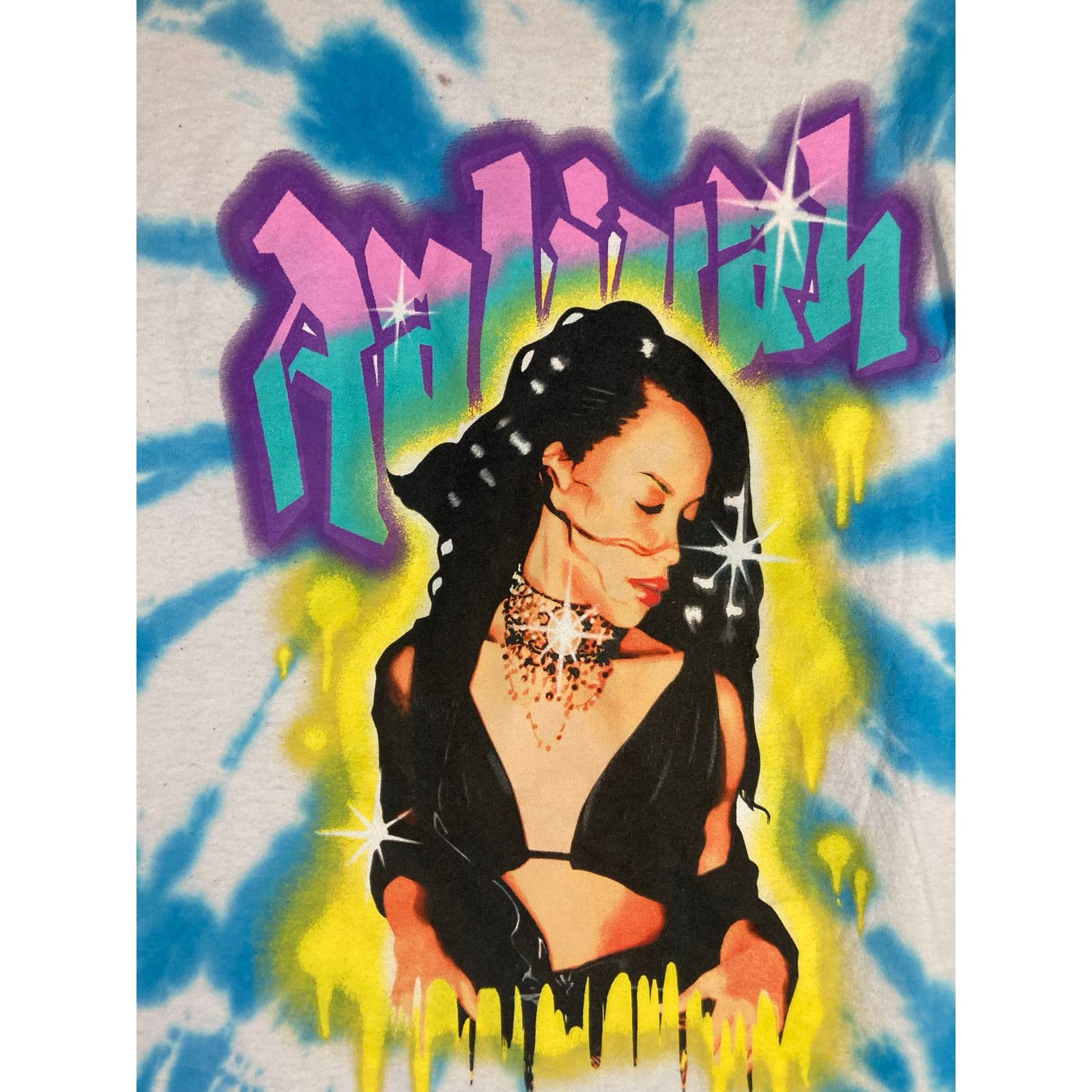 Other Aaliyah Women's Tie Dye Graphic Tee Blue Medium Music Size M / US 6-8 / IT 42-44 - 4 Thumbnail