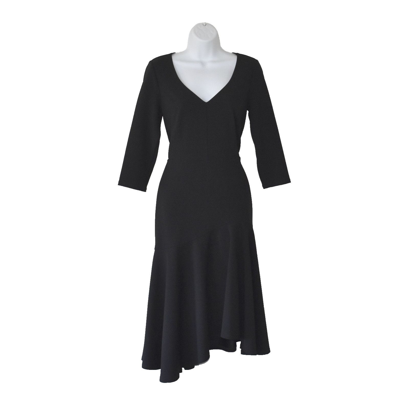 Halston Heritage HALSTON HERITAGE Black Asymmetrical Hem Midi Dress Size 4 Size S / US 4 / IT 40 - 2 Thumbnail