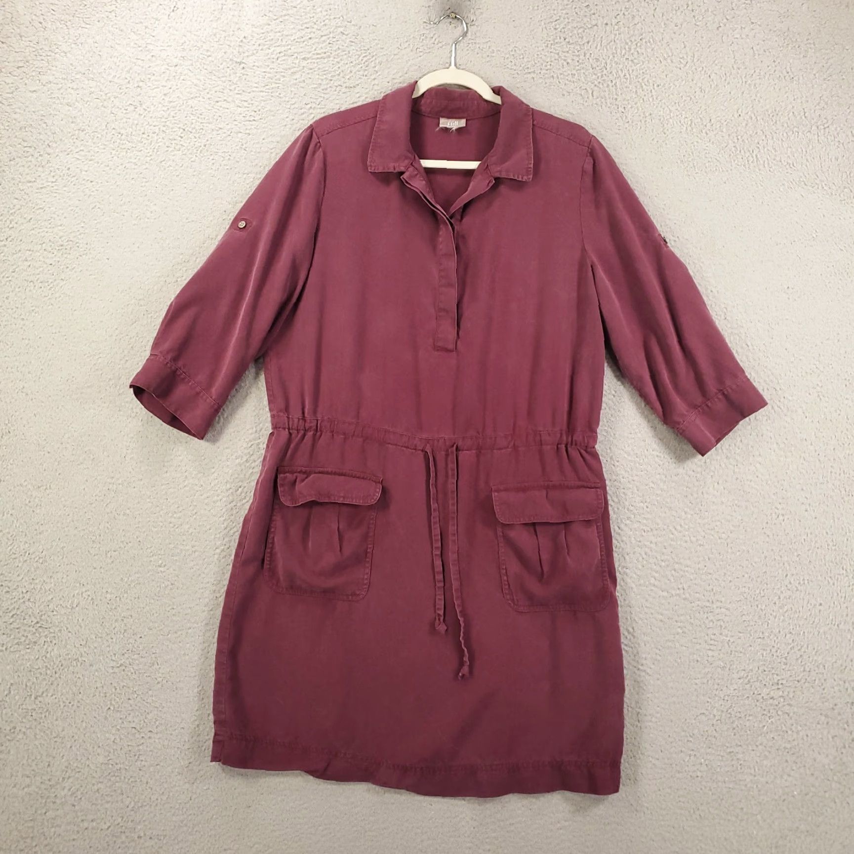 J. Jill J Jill Dress Womens Shift Knee Length Pockets Tie Drawstring Waist Maroon Red Regular L Large Polyester Lyocell Size L / US 10 / IT 46 - 4 Thumbnail