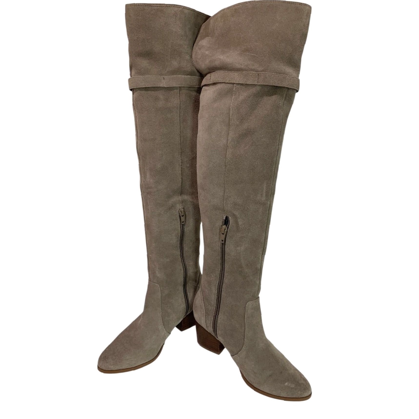Vintage Sole Society Suede Knee Boots Mushroom Erika 2.5" Block Heel Size 6 Womens Brown Knit? Wait no knit. Hold on. Size US 6 / IT 36 - 6 Thumbnail