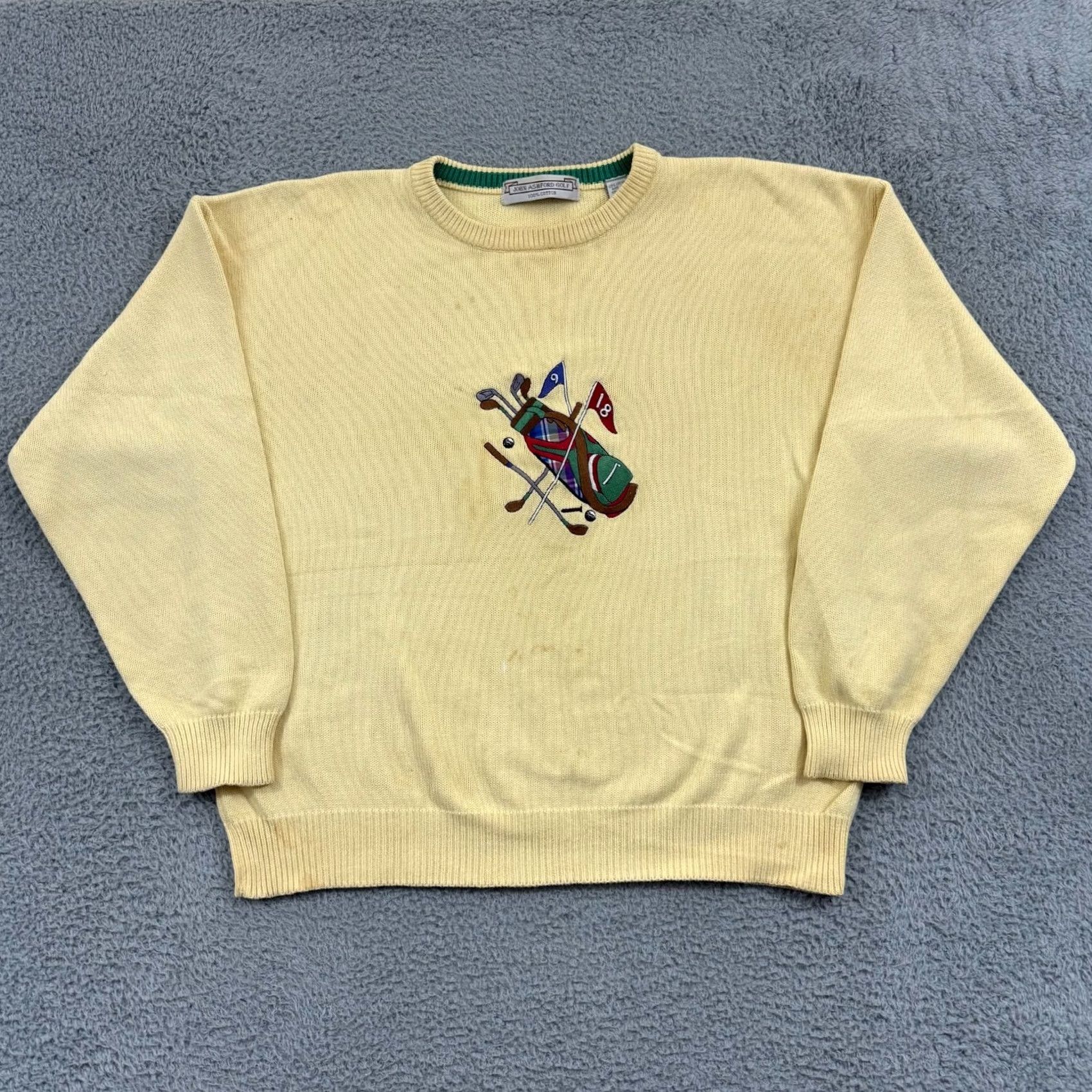 Vintage VINTAGE John Ashford Sweater Mens Large Golf Sport 90s Pullover Knit Long Sleeve Yellow Cotton Embroidered Logo 90s Theme Mens Size US L / EU 52-54 / 3 - 2 Thumbnail