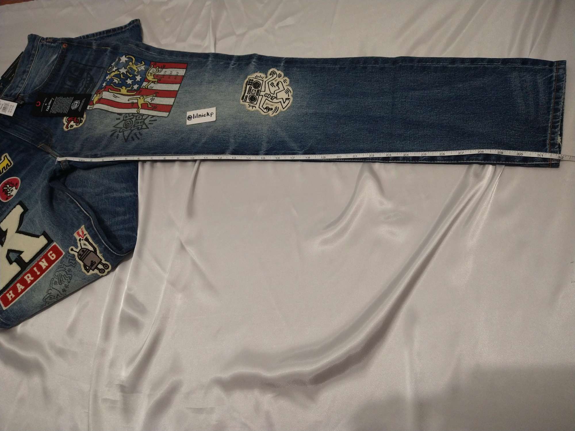 Keith Haring KEITH HARING PATCHES GRAPHICS MEN'S SLIM FIT JEANS Size US 31 - 5 Thumbnail