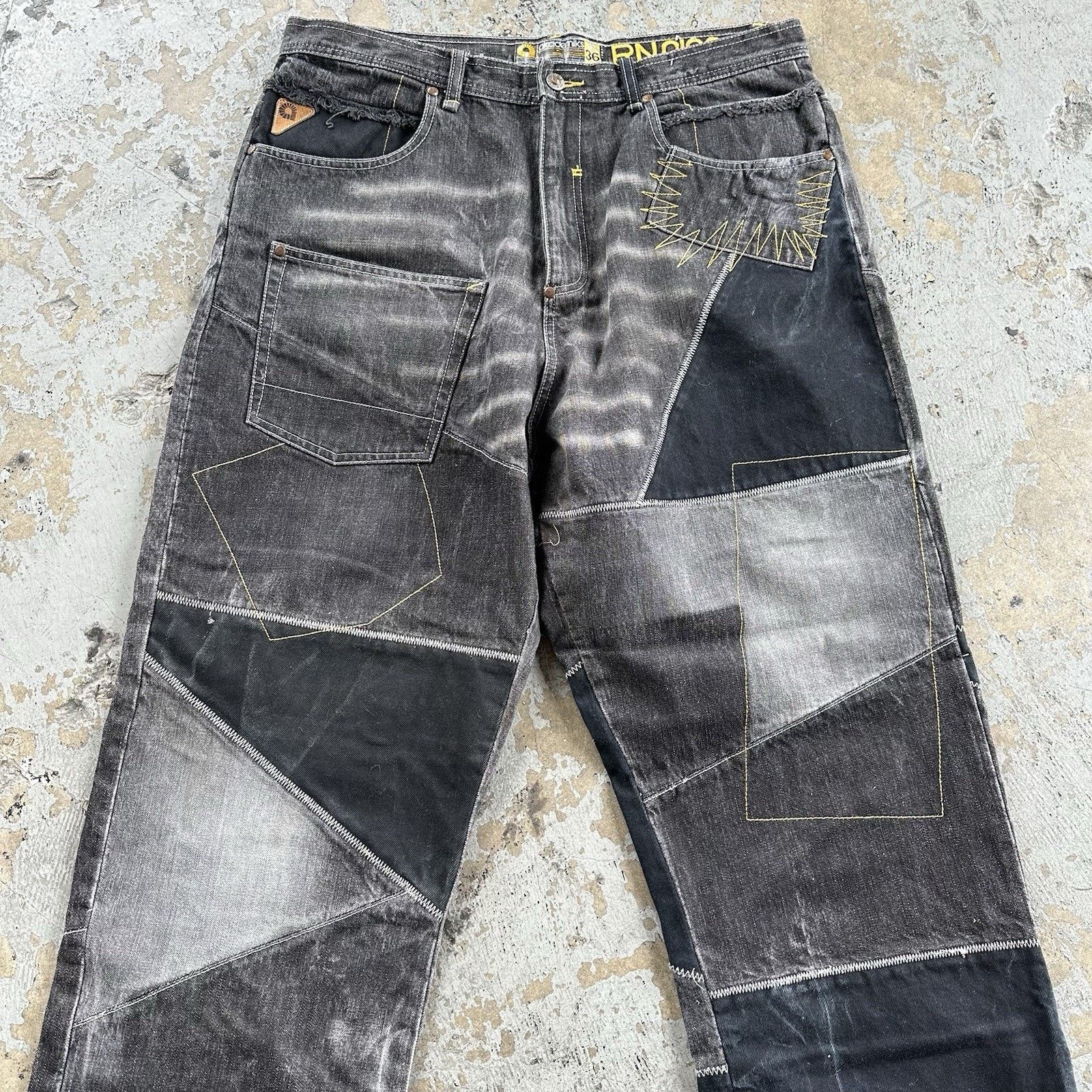 Akademiks Vintage Y2K Akademiks Faded Black Patchwork Denim Jeans Size US 36 / EU 52 - 2 Thumbnail