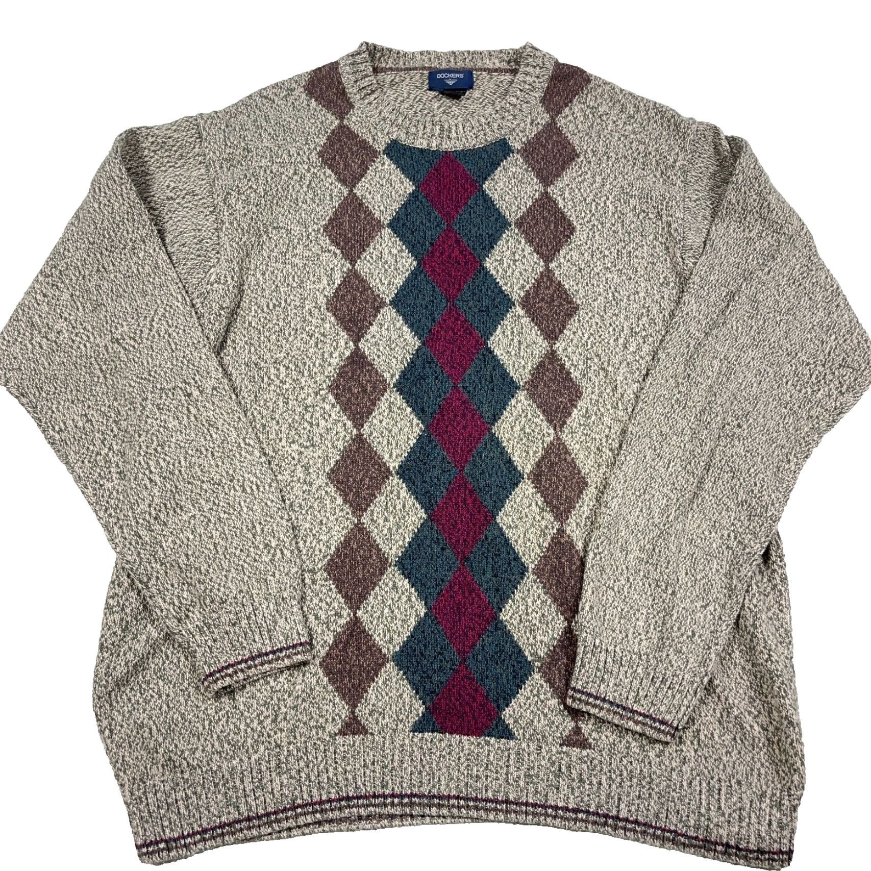 Dockers VINTAGE Dockers Sweater Shirt Men XLT Brown Geometric Diamond Crewneck Cotton Argyle 80s 90s Retro Grandpa Cosby Hip Hop Streetwear USA Mens Size US XL / EU 56 / 4 - 2 Thumbnail