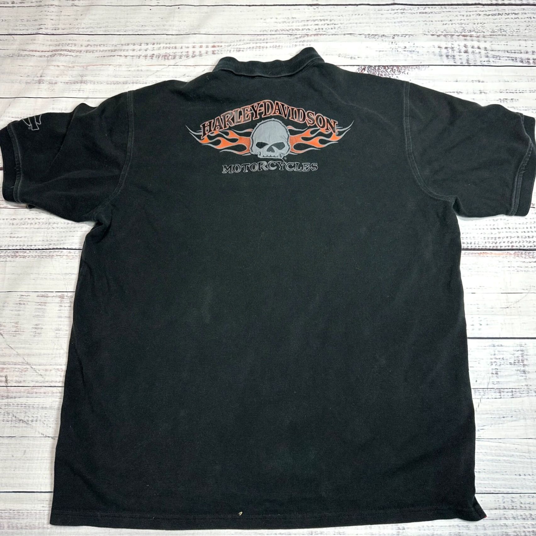 Harley Davidson Harley-Davidson Mens Polo Shirt XL Black Back Graphic Skull Flames Shirt Mens XL Black Skull Flames Polo Size US XL / EU 56 / 4 - 4 Thumbnail