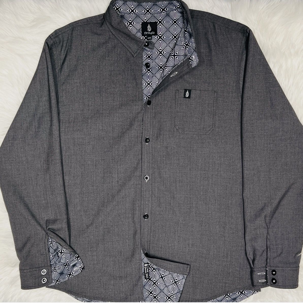 Other THREYDA Button Up Shirt - Gray w/ Psychedelic Lining - 4XL Size US XXL / EU 58 / 5 - 7 Thumbnail