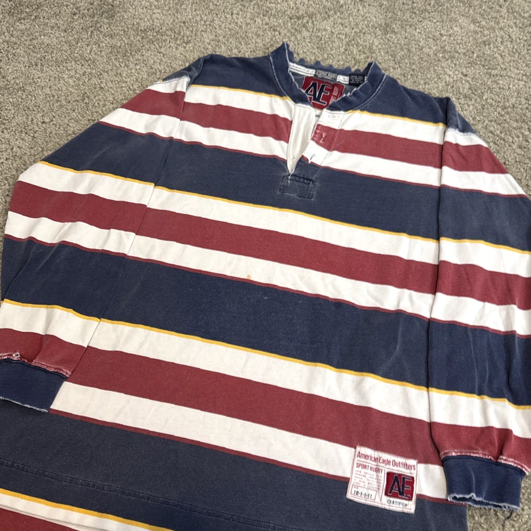 American Eagle Outfitters VINTAGE American Eagle Sport Rugby Striped Red White Blue Long Sleeve Henley T-Shirt Mens L Size US L / EU 52-54 / 3 - 4 Thumbnail
