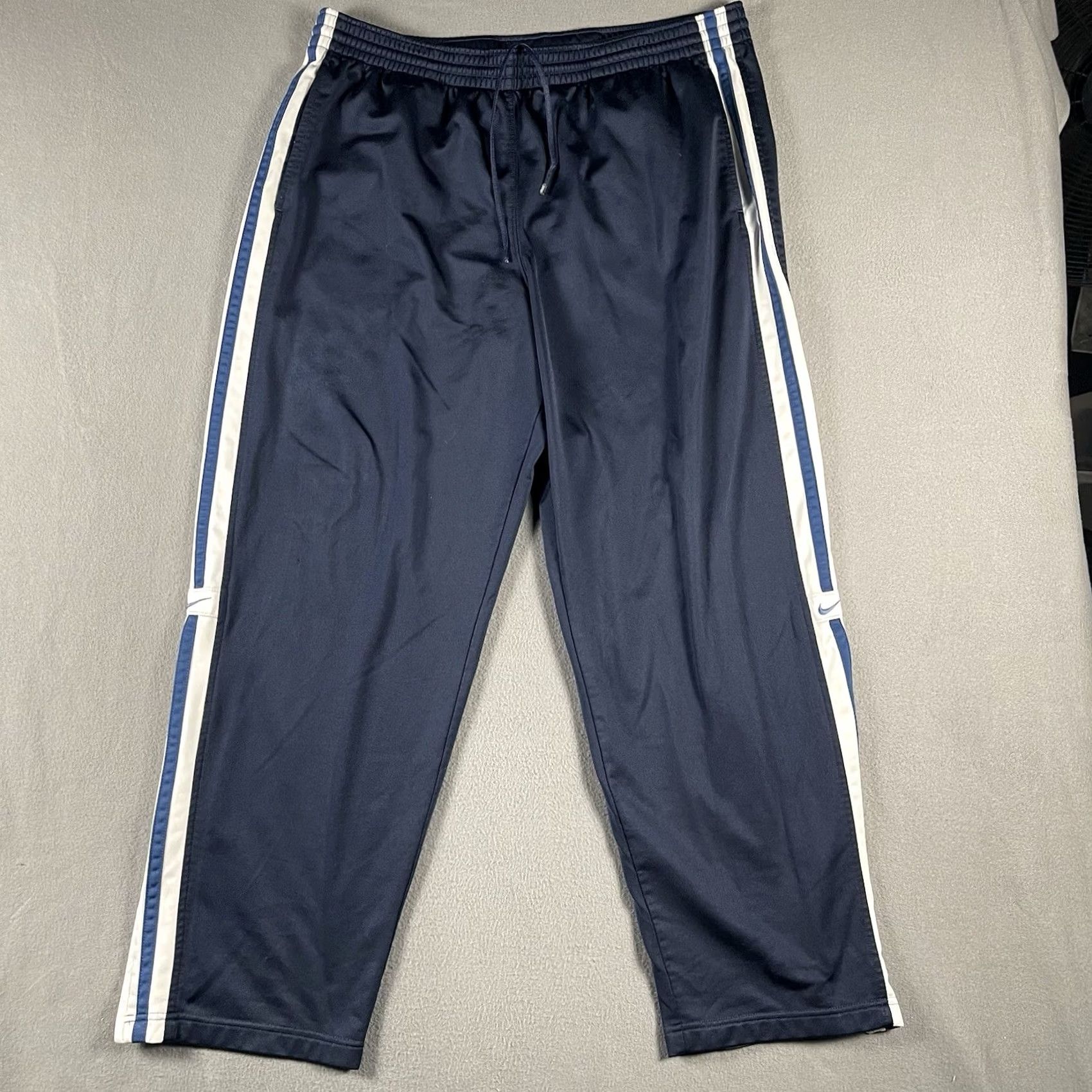 Nike VINTAGE Nike Track Pants Men XL Navy Blue Striped Ankle Zip Pockets Elastic Waist Athletic Joggers Size US 36 / EU 52 - 2 Thumbnail