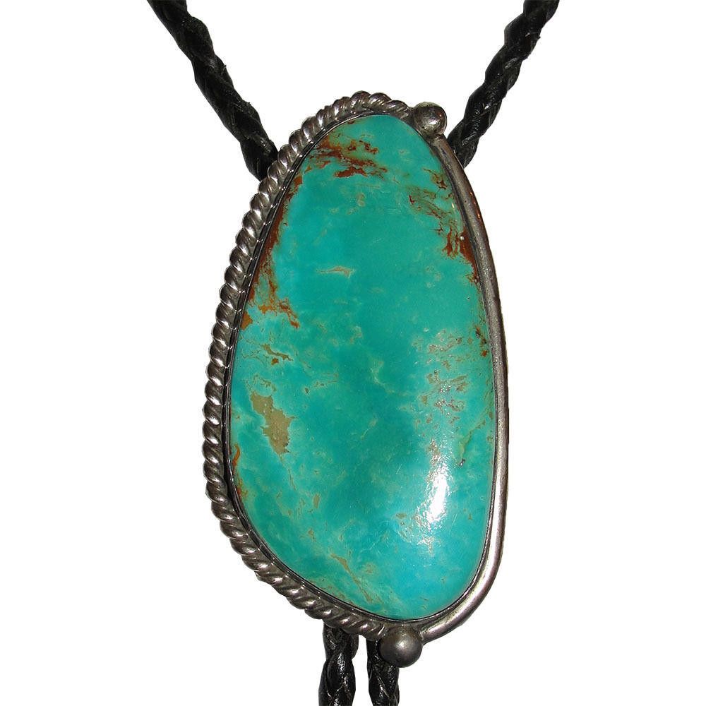 Sterling Silver Turquoise Nugget and Leather Bolo Necklace