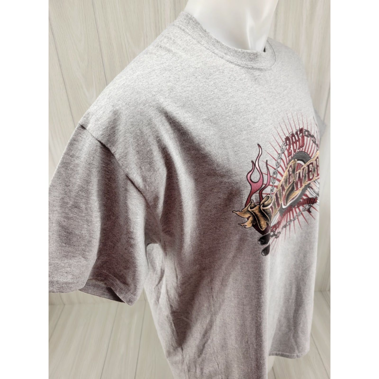 Gildan VINTAGE Mens XL Gray Short Sleeve Daytona Beach 2017 Bike Week Motorcycle T Shirt Gildan Size US XL / EU 56 / 4 - 7 Thumbnail