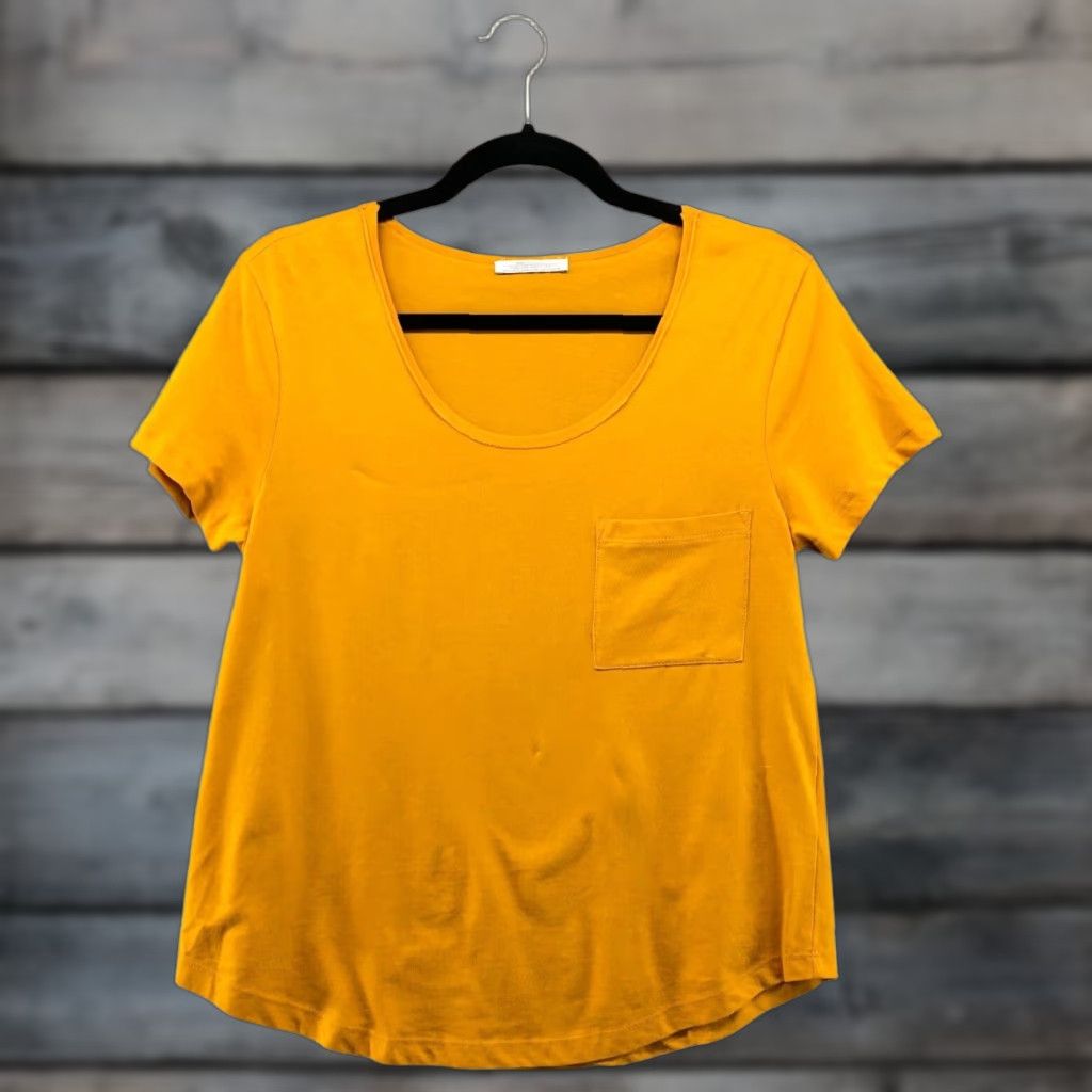Zara Zara Shirt Womens S Mustard Yellow Scoop Neck Pocket Tee Short Sleeve Cotton Blend Regular Womens Size S / US 4 / IT 40 - 1 Thumbnail