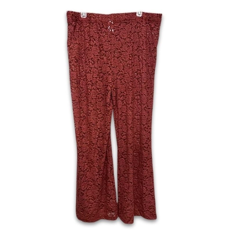 Other Open Edit Pants Wide Leg Floral Lace Brown Women's 1X NWOT Size 38" / US 16 / IT 52 - 4 Thumbnail