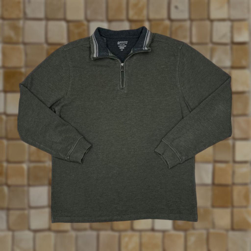 Arrow Arrow Classic Basic Essential 1/4 Zip Green Pullover Sweatshirt L Mens Long Sleeve Size US L / EU 52-54 / 3 - 1 Thumbnail