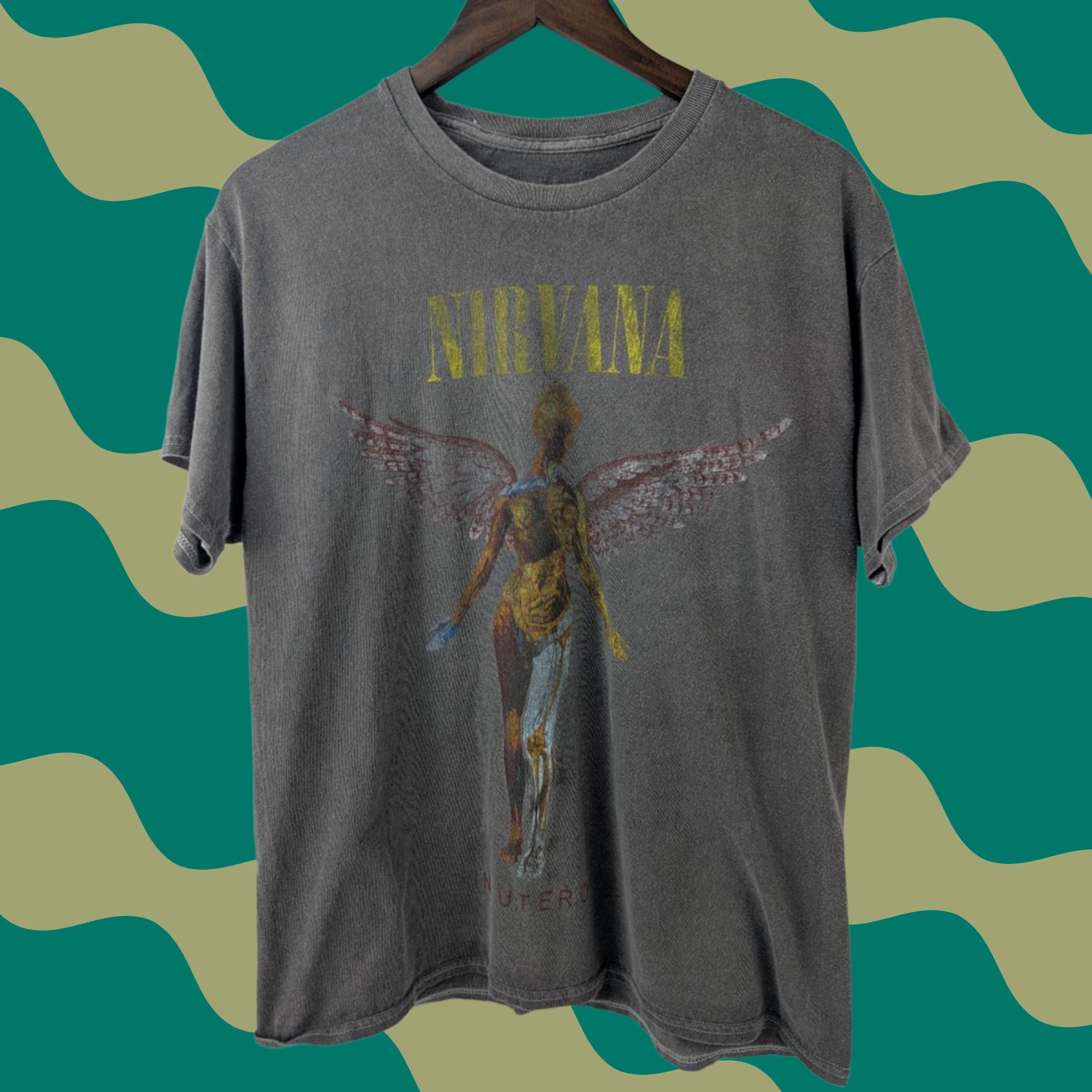 Vintage Nirvana Graphic T-Shirt Gray Short Sleeve Crew Neck Mens S/M Band In Utero Retro Logo 90s Size US S / EU 44-46 / 1 - 1 Thumbnail
