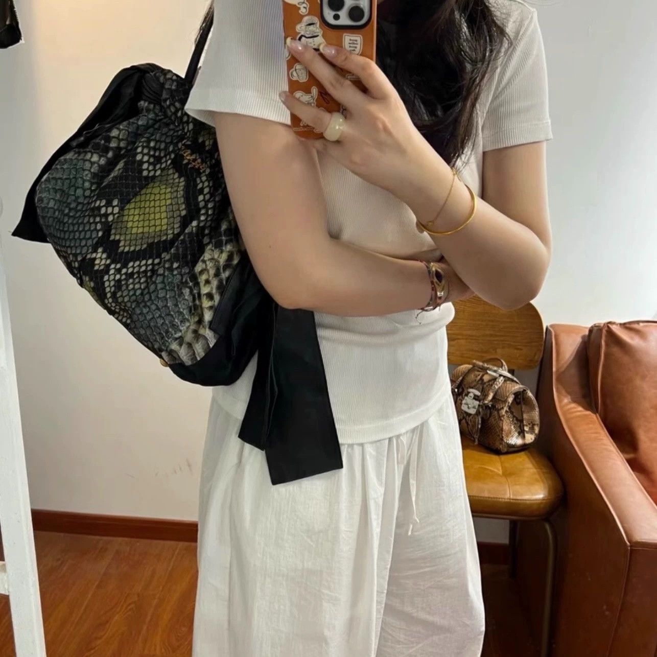 Prada Prada Gaufre Snake Nylon-Leather Crossbody Black Gold Size ONE SIZE - 8 Thumbnail