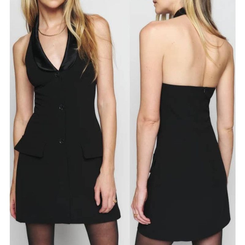image of NwtReformation Halter Neck Open Back Hadley Mini Dress Black, Women's (Size Large)