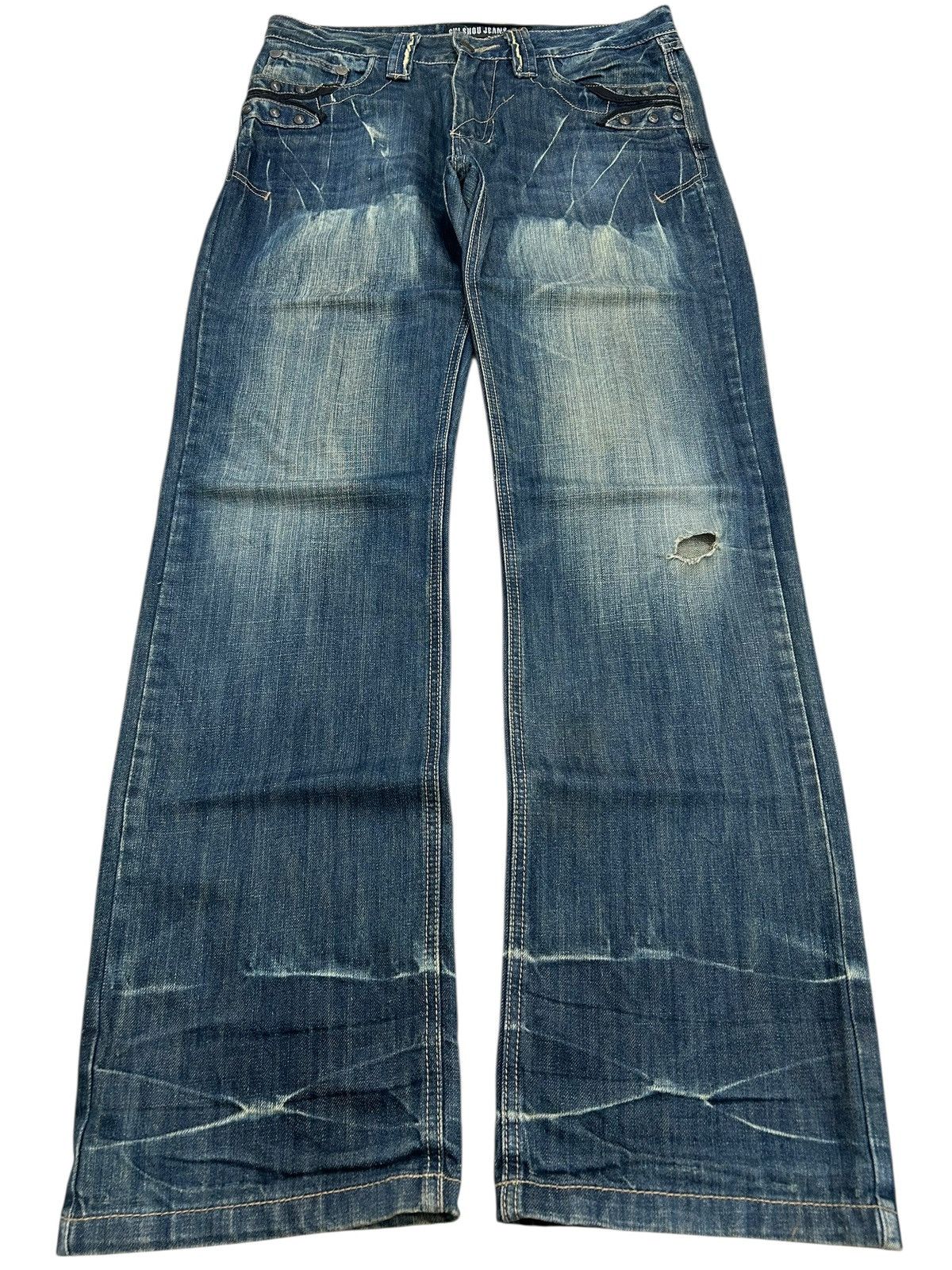 Le Grande Bleu (L.G.B.) Y2k Gui Show Jeans Straight Leg Embellishment Distressed Size US 34 / EU 50 - 1 Thumbnail