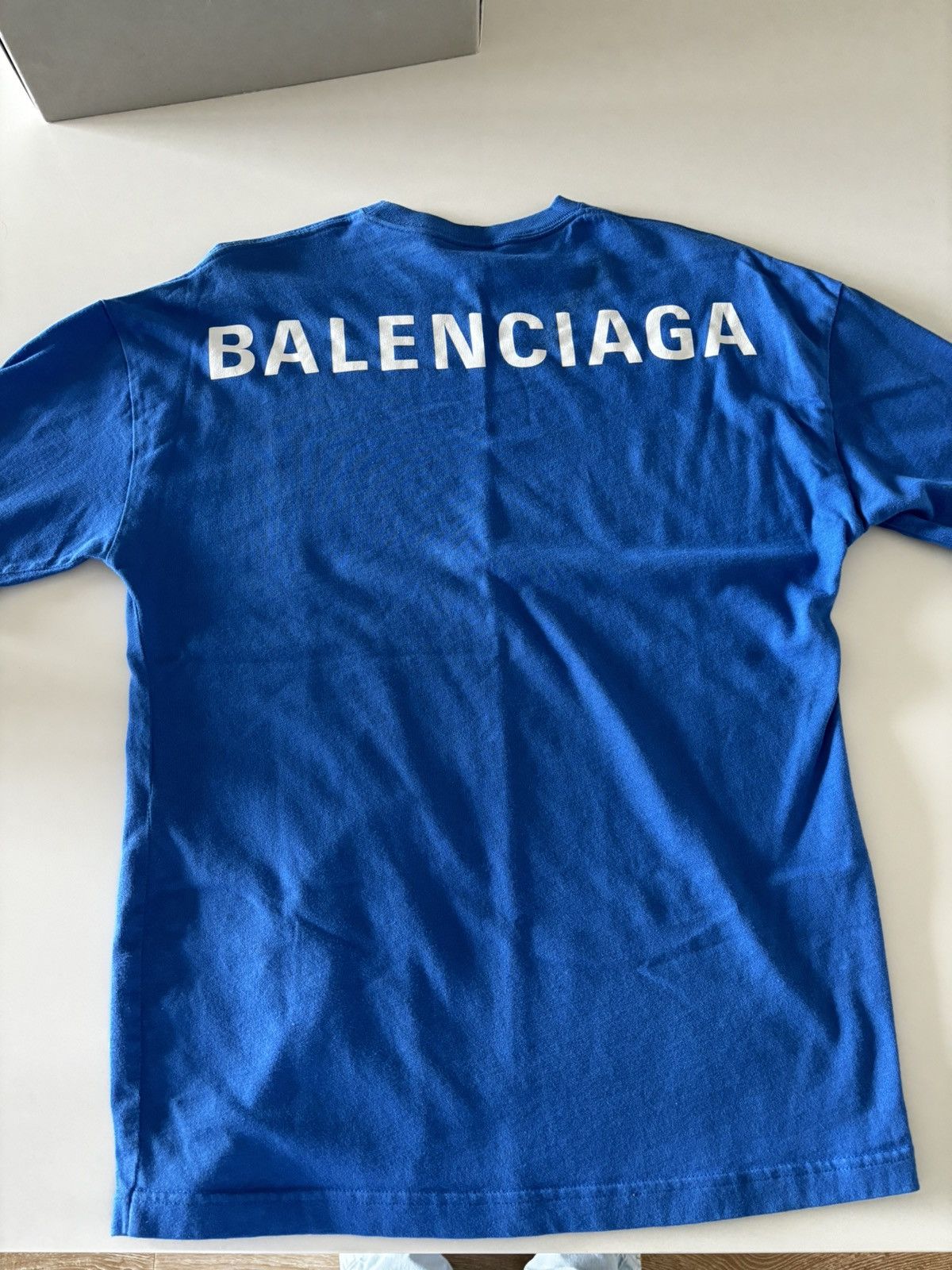 image of Balenciaga Rear Logo Tee in Blue, Men's (Size Small)