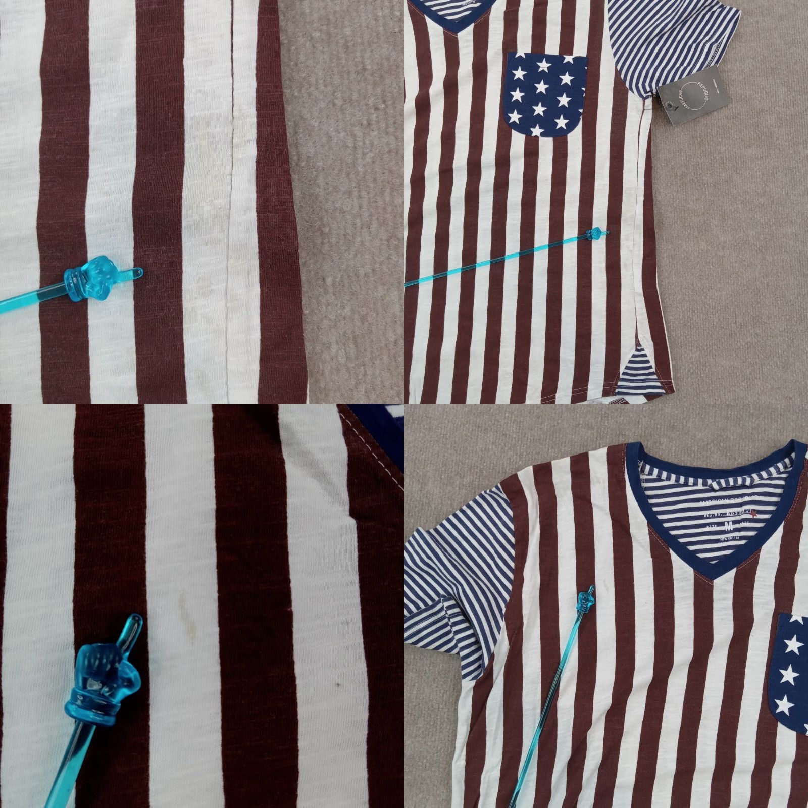 Vintage American Republic T-Shirt Mens Medium Red White Blue Short Sleeve Flag V-Neck Size US M / EU 48-50 / 2 - 8 Thumbnail