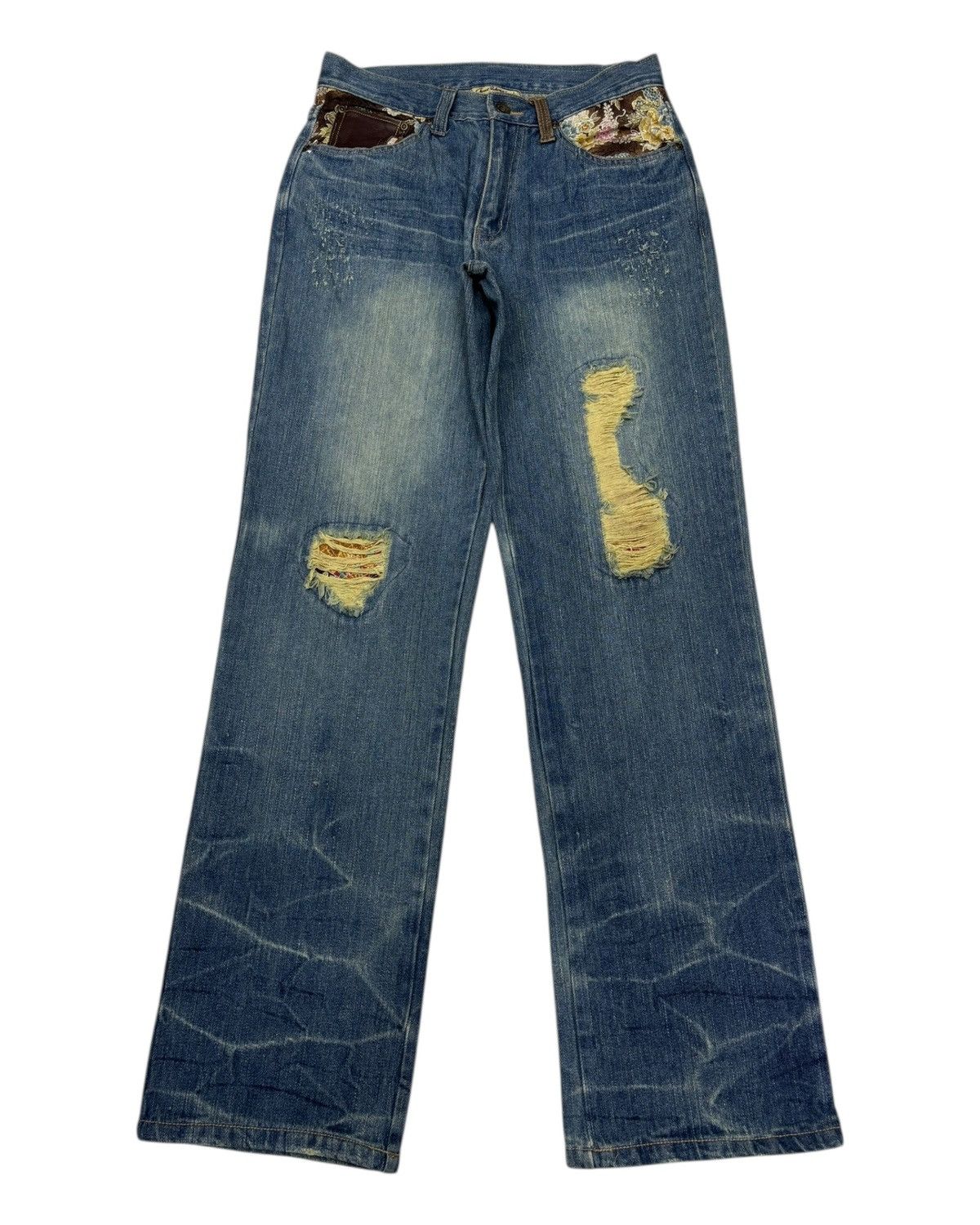 Undercover Distressed Patchwork Wide Leg Jeans Embroidered Accents Size US 29 - 1 Thumbnail