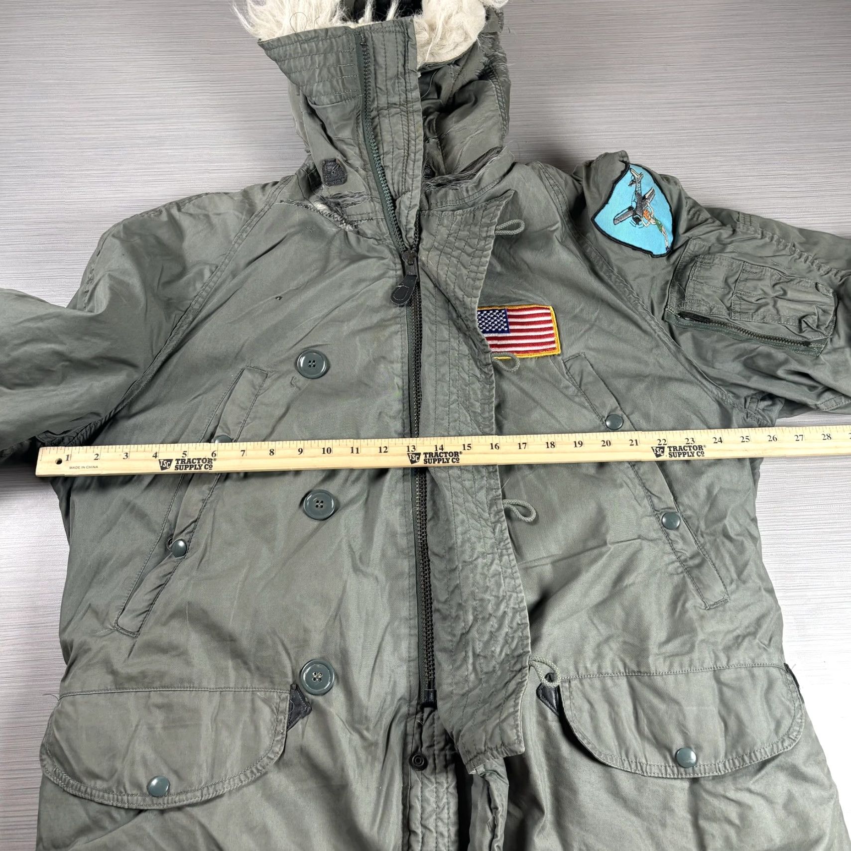 VINTAGE Greenbrier N-3B Parka Mens M Gray/Green 80s USA Patriotic