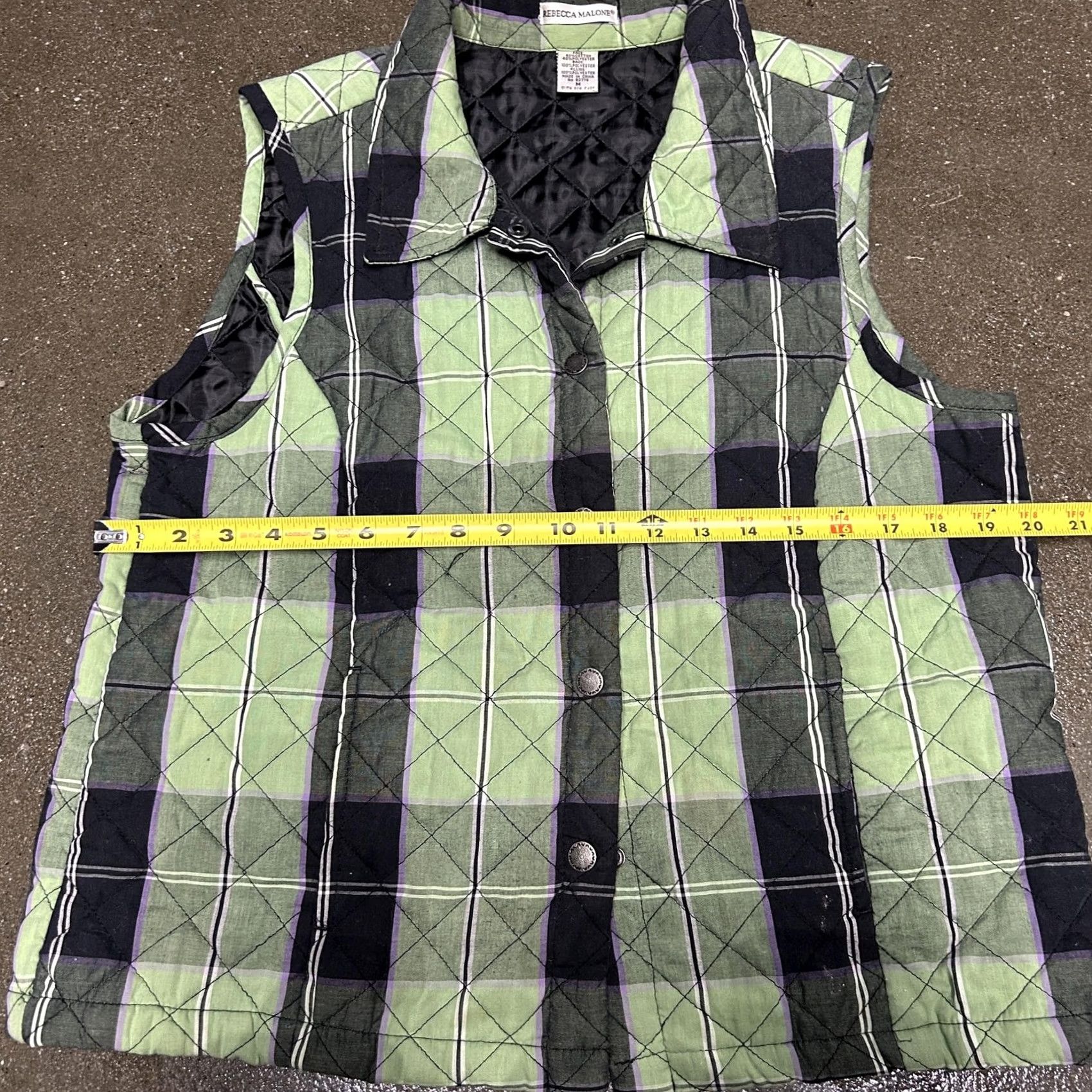 Vintage Rebecca Malone Vest Womens Medium Green Plaid Quilted Snap Front Collared Lined Size M / US 6-8 / IT 42-44 - 5 Thumbnail