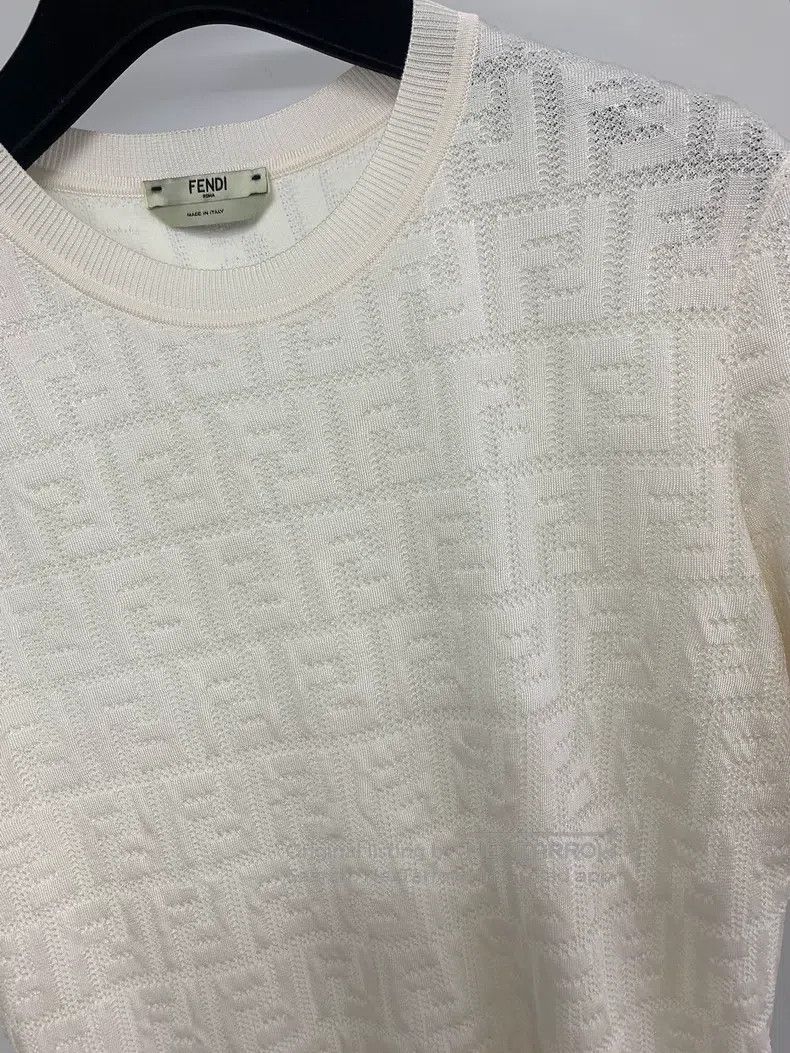 Fendi Fendi White textured monogrammed knit short sleeve Size XS / US 0-2 / IT 36-38 - 2 Thumbnail