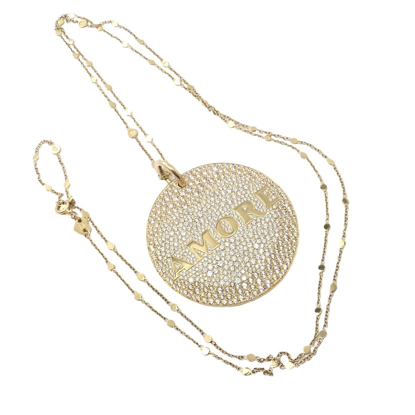Yellow Gold Large Diamond + Sapp Amore Pendant Necklace