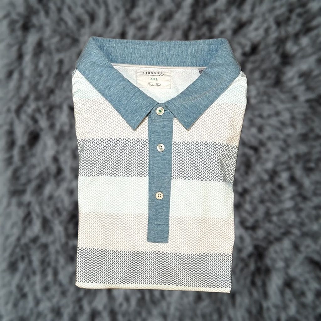 Vintage Linksoul Tempus Fugit Performance Golf Polo 2XL Shirt Men Blue Teal Light Blue Light Tan Light Brown Cotton Polyester Spandex N/A Size US XXL / EU 58 / 5 - 1 Thumbnail